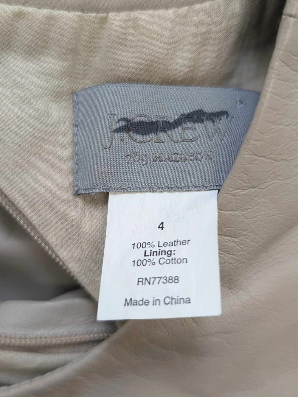 J.Crew Collection 100% Leather Short Sleeve Top | Taupe | Size 4
